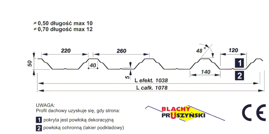 Blacha trapezowa t50 pruszyński rysunek techniczny