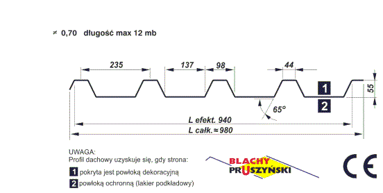 Blacha trapezowa t55 pruszyński rysunek techniczny