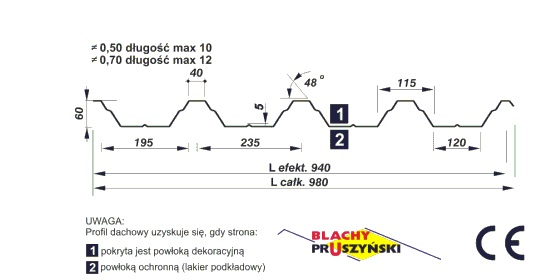 Blacha trapezowa t60 pruszyński rysunek techniczny