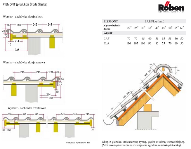 Dachówka ceramiczna roben piemont rysunek techniczny